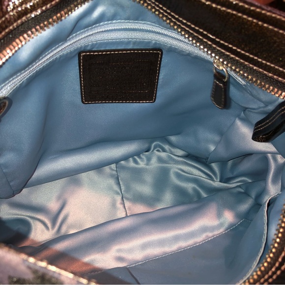 COACH Navy Blue Glitter Signature C Silver Braided Shoulder Bag w Blue Interior - Picture 5 of 14